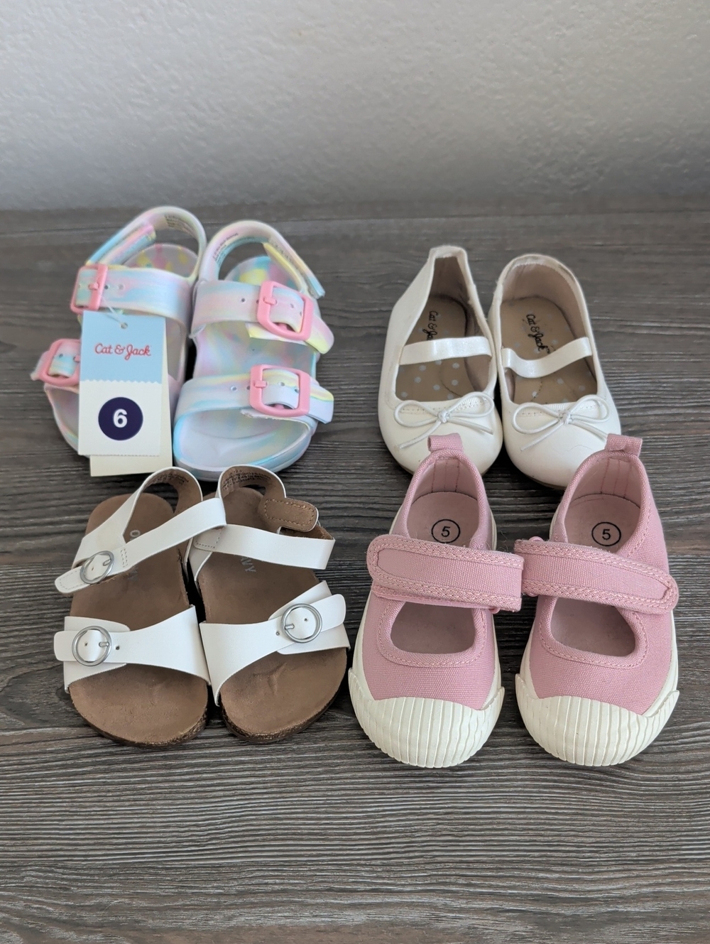 Lot 4 Pair Toddler Girl Shoes Size 5 / 6 New Old Navy Cat & Jack Sandals Sneaker